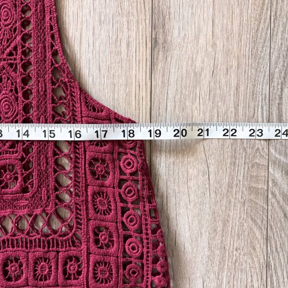Active Crochet Fringe Burgundy Tank Top Womens Small Boho Festival Retro 70s - Picture 12 of 13